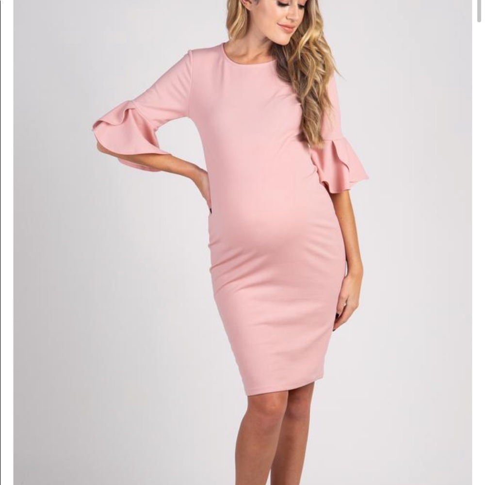Blush fitted dress with 3/4 bell sleeves Pinkblush